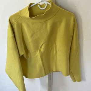 Yellow-green chartreuse Anthropologie sweater cropped